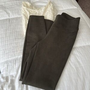Suede leggings, olive green